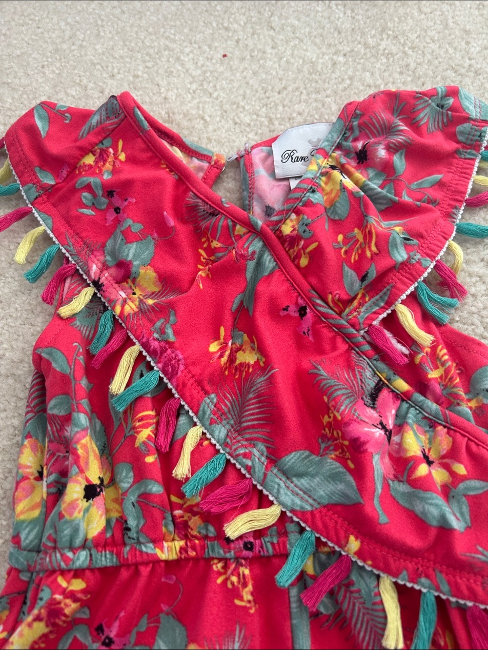 Girls size 5 floral bright tassel tropical soft one piece romper luau - Picture 2 of 3